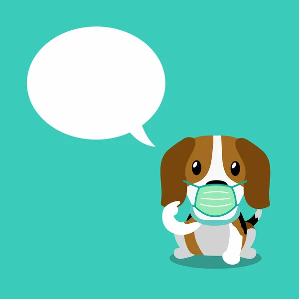 Cartoon Χαρακτήρα Beagle Σκυλί Φορώντας Προστατευτική Μάσκα Προσώπου Φούσκα Ομιλία — Διανυσματικό Αρχείο