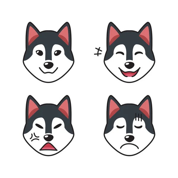 Set Von Sibirischen Huskygesichtern Die Unterschiedliche Emotionen Für Design Zeigen — Stockvektor