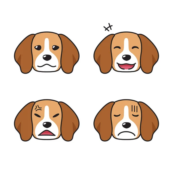 Sada Znakových Beagle Psích Tváří Vykazujících Různé Emoce Pro Design — Stockový vektor