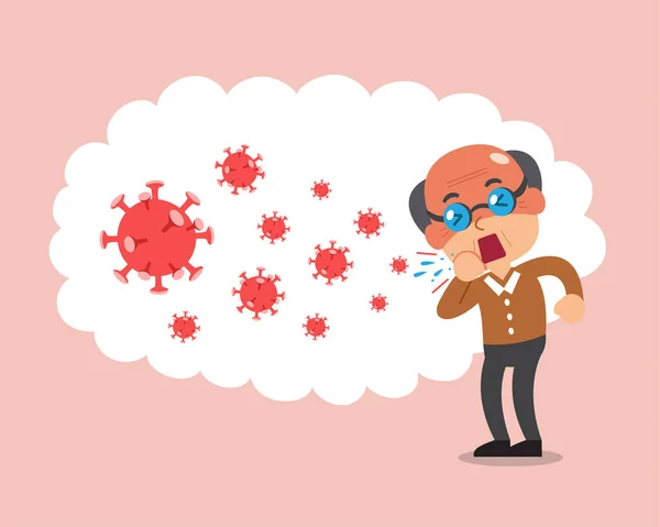 Covid 19防护概念老年人咳嗽和病毒在空气中传播为设计 — 图库矢量图片