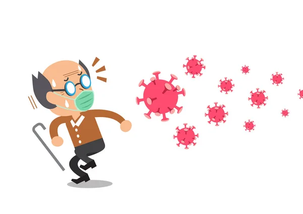 ベクター漫画デザインのためのウイルスを心配保護顔マスクを身に着けているシニア男性 — ストックベクタ