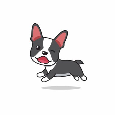 Vektör çizgi film karakteri Mutlu Boston Terrier tasarım için çalışan köpek.