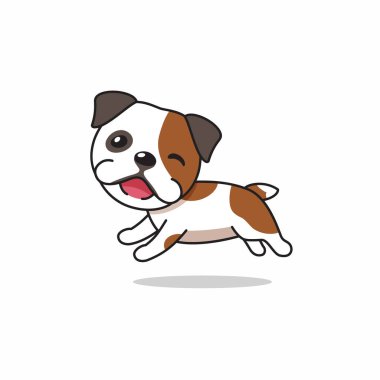 Vektör çizgi film karakteri tasarım için koşan mutlu bulldog.