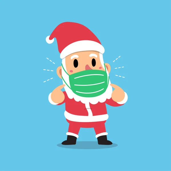 Merry Christmas Vector Cartoon Santa Claus Wearing Protective Face Mask — Vector de stock