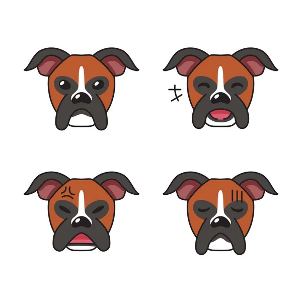 Набір Облич Боксерських Собак Показують Різні Емоції Дизайну — стоковий вектор