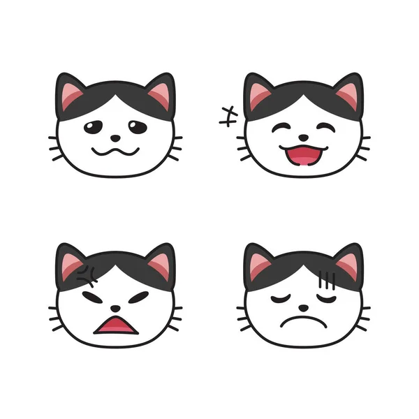 Set Cat Faces Showing Different Emotions Design — Stock Vector