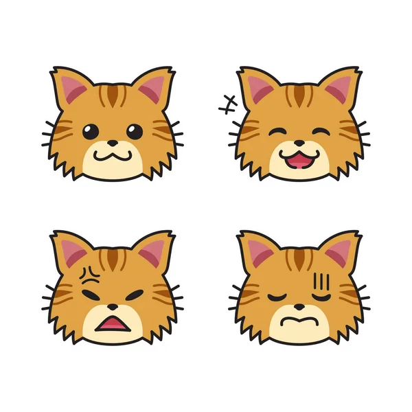 一套可爱的棕色猫脸 在设计上表现出不同的情感 — 图库矢量图片
