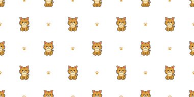 Tasarım için vektör çizgi film karakteri şirin kahverengi kedi pürüzsüz desen arkaplanı.