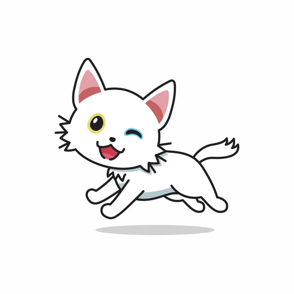 Vector Cartoon Character Cute White Cat Running Design — Stock Vector