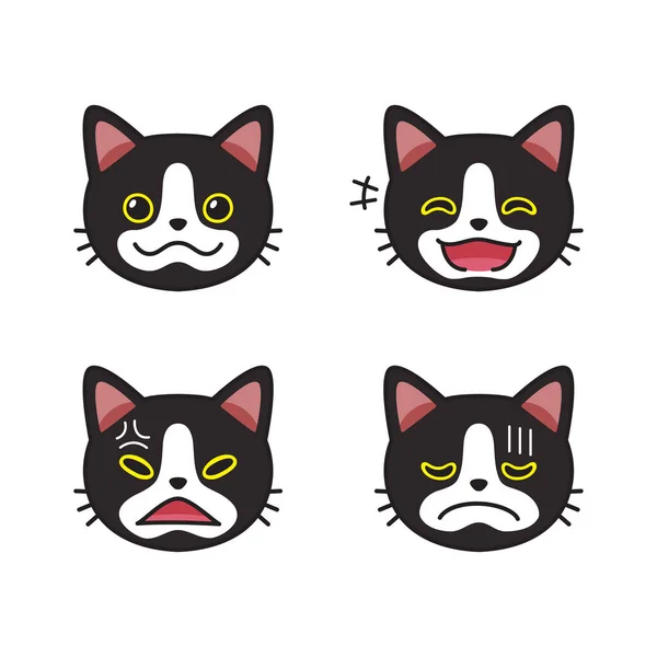 一组黑猫的脸在设计上表现出不同的情感 — 图库矢量图片