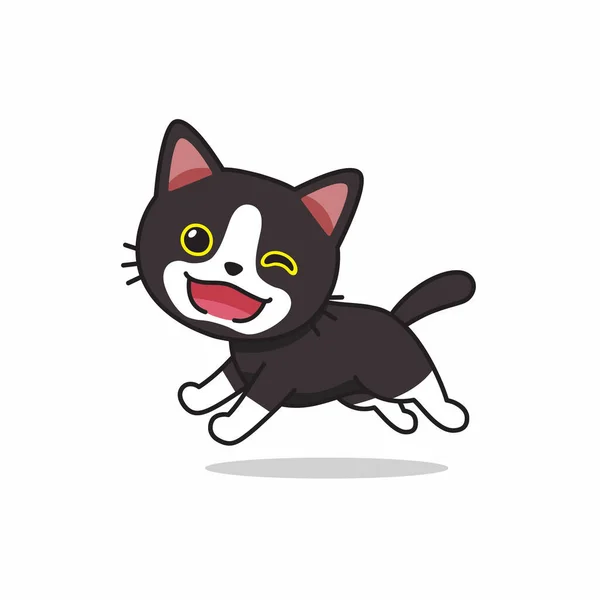 Vector Cartoon Character Black Cat Running Design — Stock Vector
