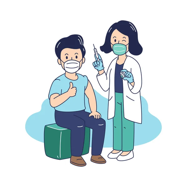 Illustration Vectorielle Covid Vaccination Homme Recevant Une Injection Vaccin Contre — Image vectorielle