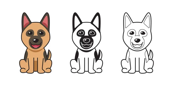 Conjunto Dibujos Animados Vectorial Perro Pastor Alemán Para Diseño — Vector de stock