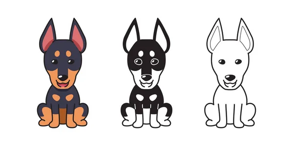 Conjunto Desenhos Animados Vetoriais Cão Dobermann Para Design — Vetor de Stock