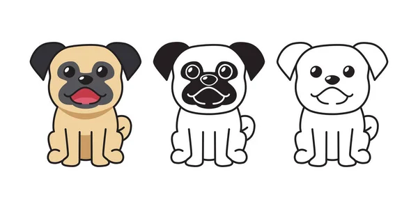 Vector Cartoon Set Pug Dog Design — Stock Vector