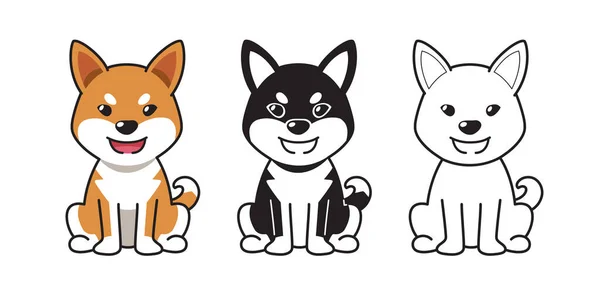 Conjunto Desenhos Animados Vetoriais Shiba Inu Dog Para Design —  Vetores de Stock