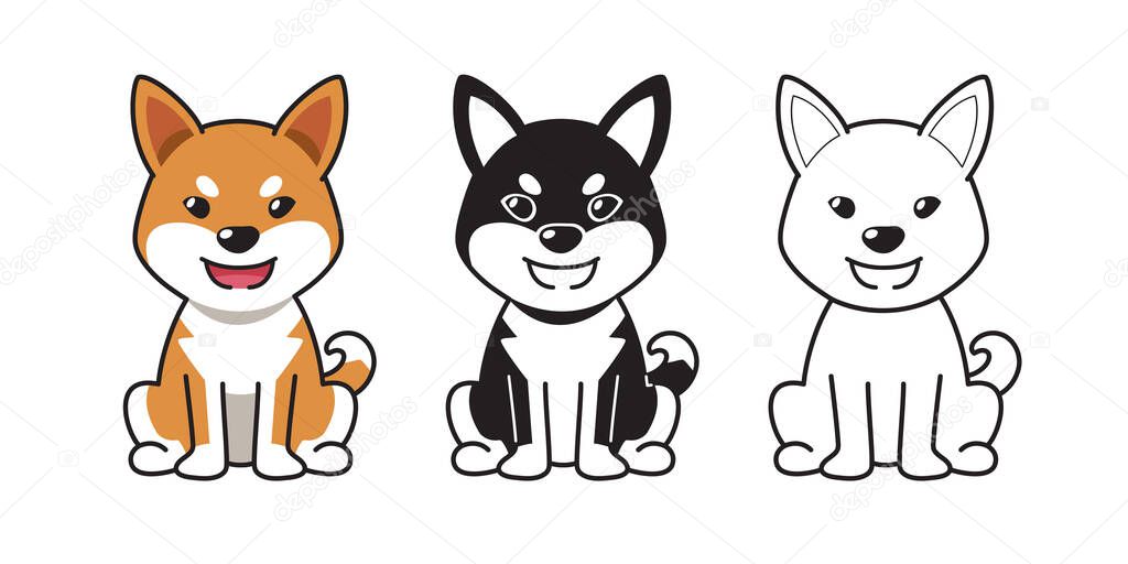 Vector cartoon set of shiba inu dog for design