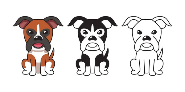 Vector Conjunto Dibujos Animados Perro Boxeador Para Diseño — Vector de stock
