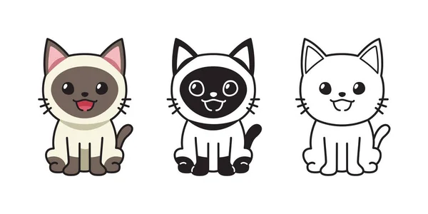 Conjunto Dibujos Animados Vectoriales Gato Siamés Para Diseño — Vector de stock