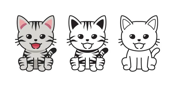 Sada Vektorové Postavy Karikatura Americká Krátkosrstá Kočka Pro Design — Stockový vektor