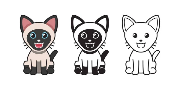 Set Vector Character Cartoon Siamese Cat Design — Stock Vector