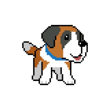 Pixel art a cute saint bernard dog vector in retro style for design.