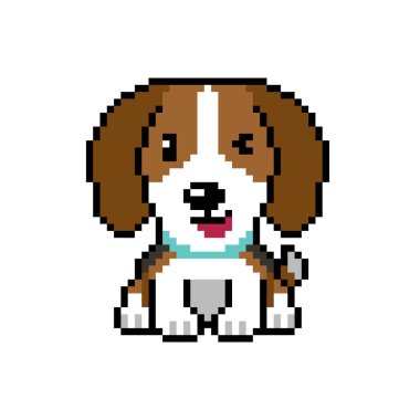 Piksel sanat tasarım için geçmişe dönük sevimli bir av köpeği vektörü.