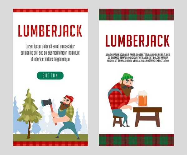 Banner Lumberjack Desenhos Arte Universais Lenhador Amante Cerveja Descansando Após —  Vetores de Stock
