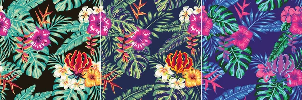 Set Botanische Tropische Blätter Und Boho Blumenmuster Für Wohnkultur Wandkunst — Stockvektor