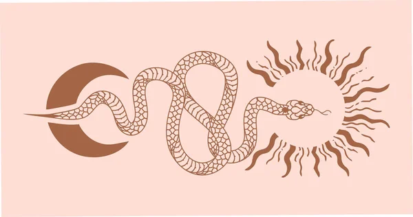Αφίσα Διάνυσμα Σύνολο Μυστικιστικά Μαγικά Αντικείμενα Φίδι Φεγγάρι Και Ήλιος — Διανυσματικό Αρχείο