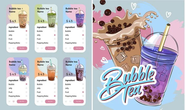 Menu Ontwerp Flyers Thaise Parel Bubble Thee Menu Voor Cafe — Stockvector