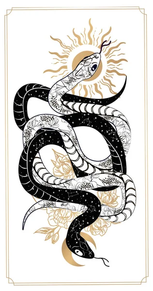 Magic Snake Tarot Cards Magic Occult Esoteric Astrology Boho Chic — Stock Vector