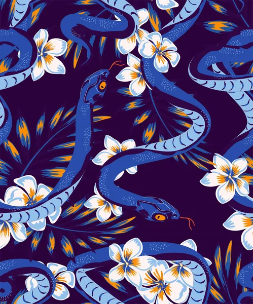 蛇と花のイラスト 紙に印刷するための抽象的なパターン ポストカード ベビー服 ベッドリネン — ストックベクタ