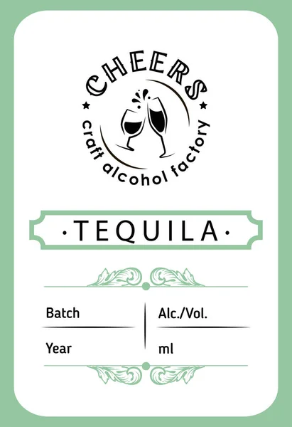 Tequila Etikettendesign Mit Ethnischen Elementen Dünnen Linienstil Alkoholindustrie Emblem Brennerei — Stockvektor