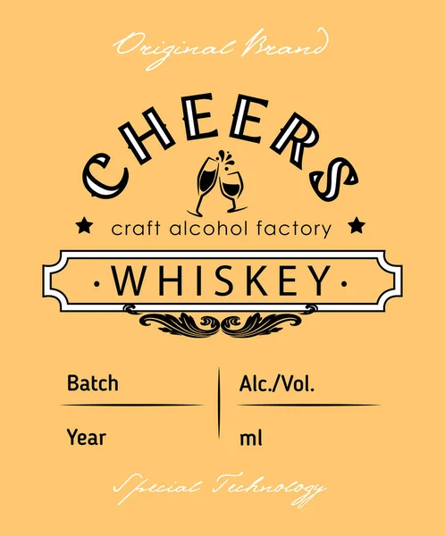 Design Etikety Whisky Etnickými Prvky Tenkém Stylu Znak Lihovarnického Průmyslu — Stockový vektor