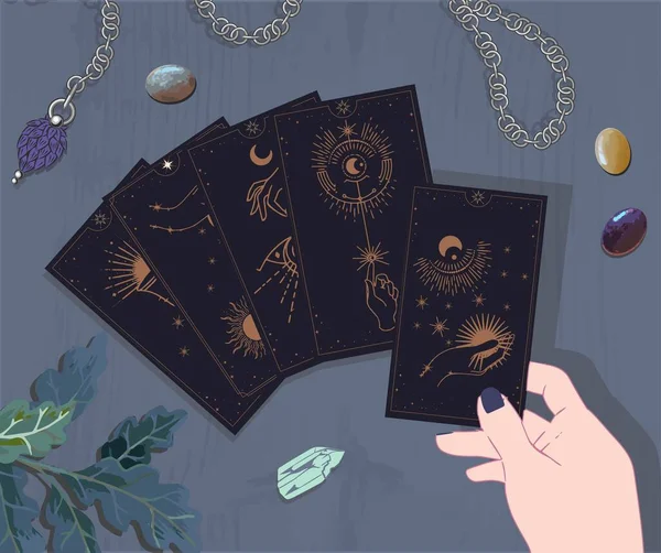 Haftanın Kahin Titreşimleri Estetik Cadı Tarot Kartları Kendi Yansıma Kartları — Stok Vektör