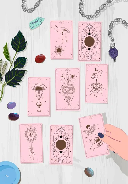 Alineación Las Cartas Del Tarot Tarjeta Información Las Tarjetas Autorreflexión — Vector de stock