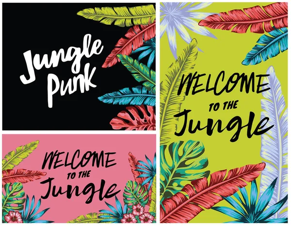 Sæt Designs Til Dekoration Velkommen Til Junglen Rabat Banner Jungle – Stock-vektor