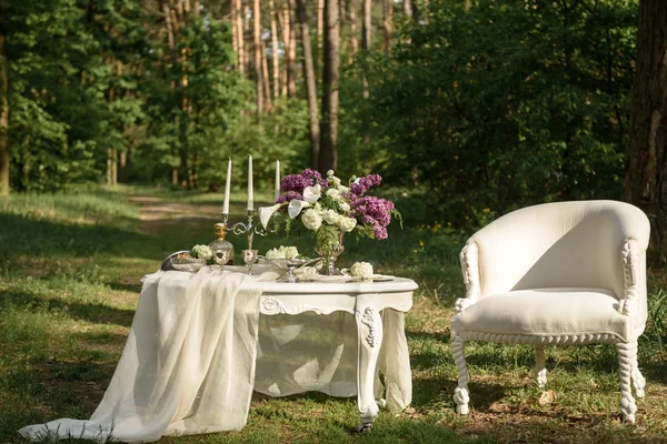 Stuhl und Tisch im Wald — Stockfoto