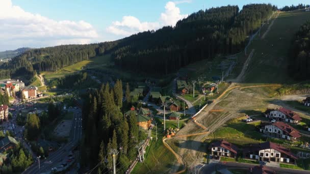 Bukovel Ski Lift Resort at the summer aerial view. — Stock Video