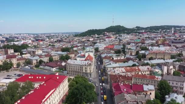 A cidade velha de Lviv Ucrânia na vista aérea do verão. — Vídeo de Stock