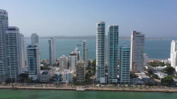 Edificios blancos del horizonte de Cartagena Vista aérea de Colombia — Vídeos de Stock