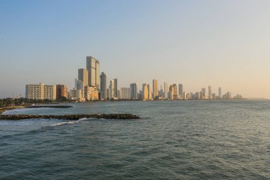 Kartagena Kolombiya 'daki Bocagrande modern hava manzarası.