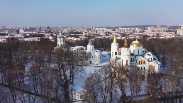 Üdvözöljük Chernigivben a téli légi kilátásban.. — Stock videók