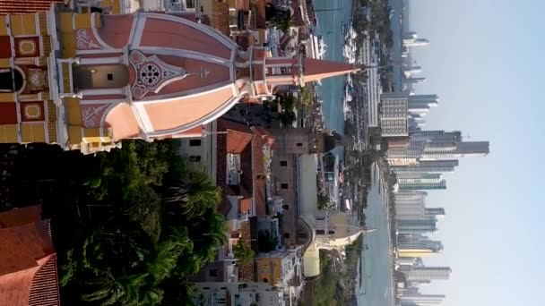 수직 영상 The Cartagena old and modern city panorama airview. — 비디오