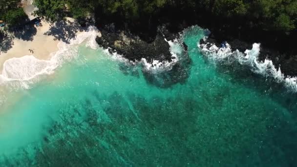 美しいビーチの近くのサンゴ礁で波が速報 — ストック動画