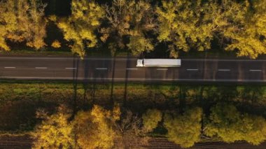 Sonbahar manzarası arabalı modern yol ve güzel renkli ağaçlar gökyüzü manzaralı..