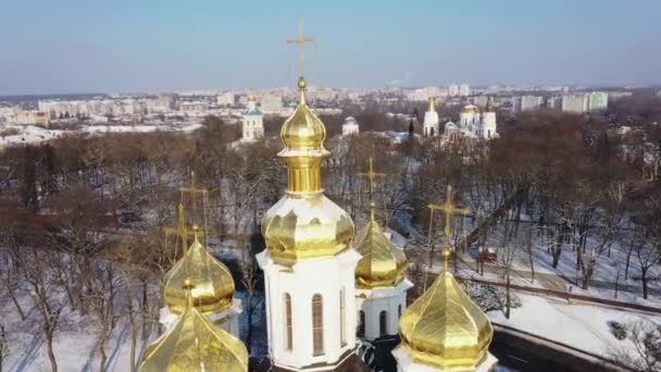 La città di Chernigov alla vista panoramica aerea invernale. — Video Stock