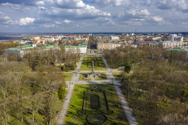 O Poltava na parte central vista aérea da cidade — Fotografia de Stock