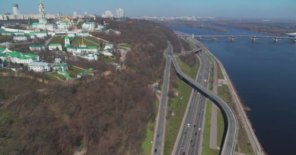 Riverside Highway στο Κίεβο εναέρια άποψη — Αρχείο Βίντεο